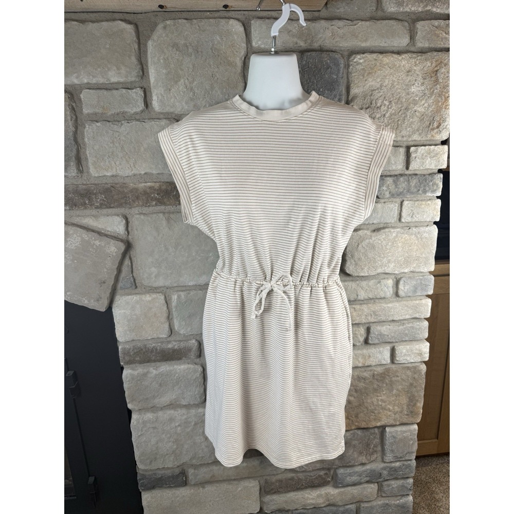 A New Day Women's Beige Striped Drawstring Waist T Shirt Dress Size X-Small